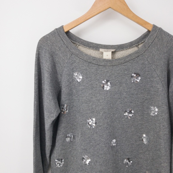 LOFT : Gray Sequin Polka Dot Sweatshirt Medium - Picture 2 of 7